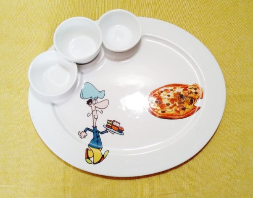 Imagen 2 de 2 de Plato De Porcelana Pasapalos Med. + Posillos + Servilletero