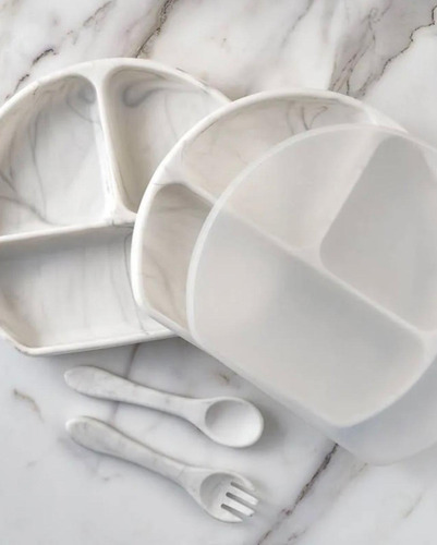 Set Platos Y Vaso De Silicon Para Bebe Blanco Lisa