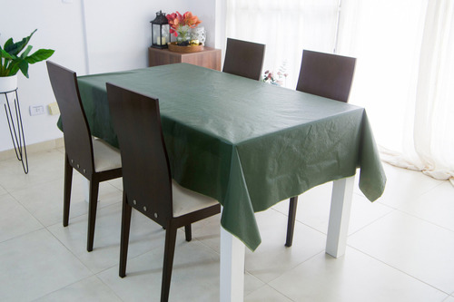 Mantel Cuerina Impermeable Cuadrado 1.40x1.40 Ecocuero Color Verde Liso