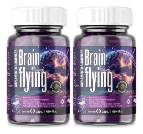 Brain Flying Nootrópico Concentração Memória 60 Cápsulas Sem Sabor