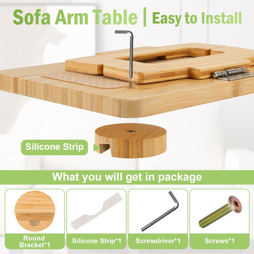 Mesa De Brazo Para Sofá Bandeja De Bambú Con Soporte 360