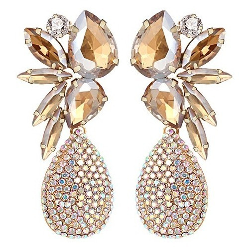  Aretes Dorados Champagne Piedras Noche Fiesta Cristal 