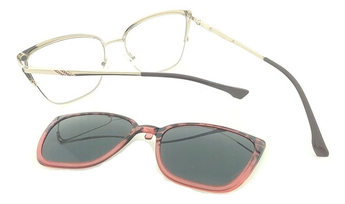 Anteojos Clip On Lentes Polarizado Uv 2257 Metal Pin Up Flex Bordó-negro
