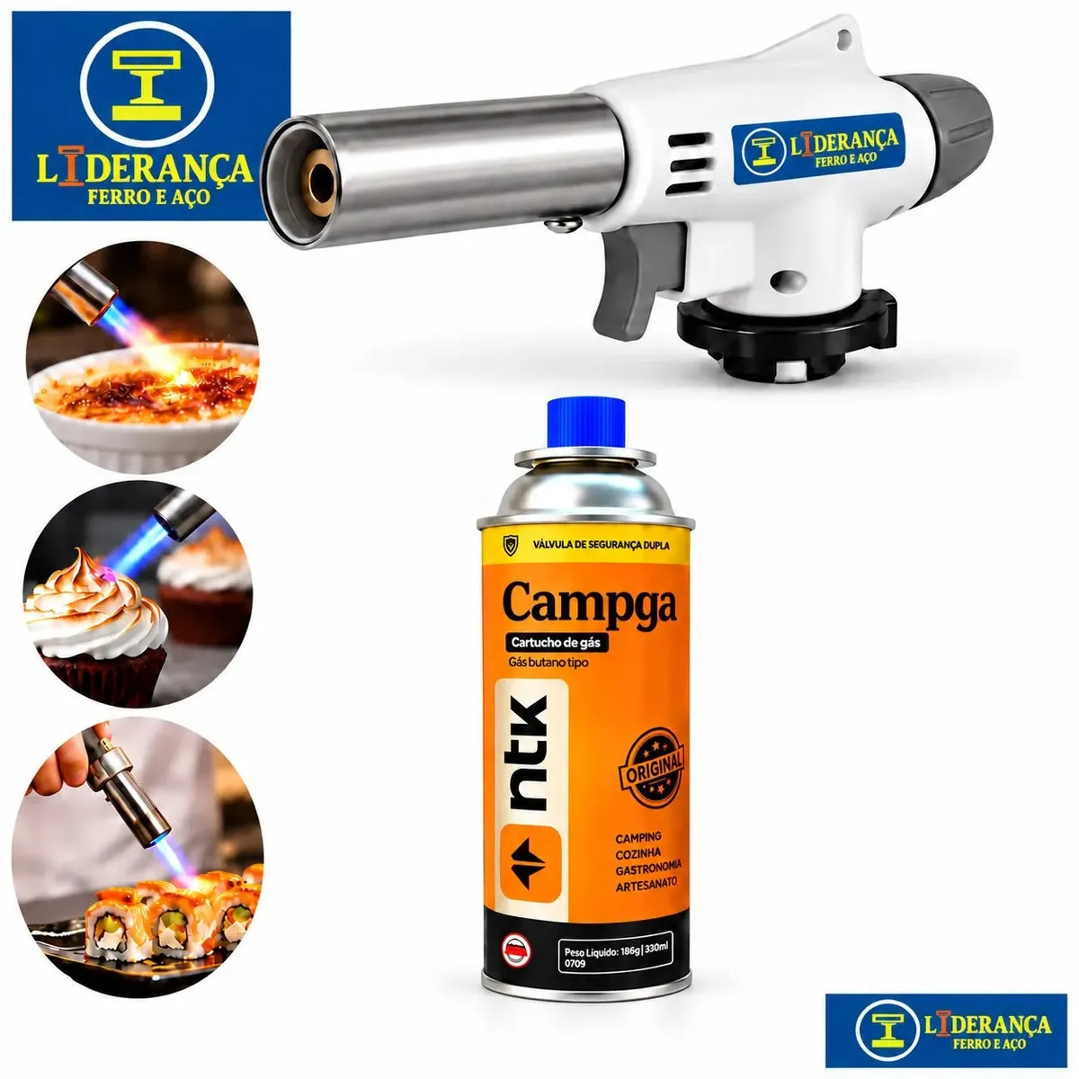 Maçarico Portátil Com Regulagem Gourmet Com 1 Refil Marca - Liderança