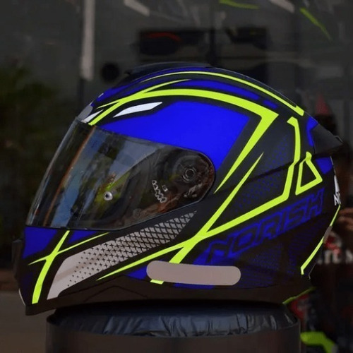 Capacete Moto Norisk Razor Ff802 Ninja Azul Amarelo Fluor @# Tamanho do capacete 55/56 (S)