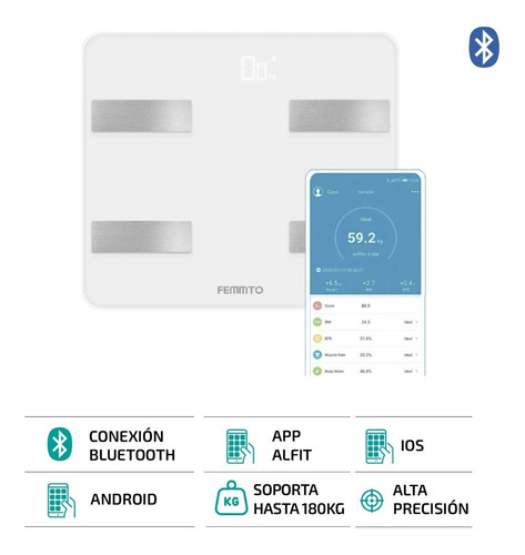 Imagen 4 de 10 de Balanza Digital Para Personas Femmto B04 Bluetooth Corporal