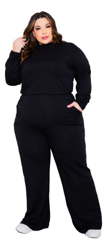 Conjunto Inverno Moletinho Plus Size Com Calça Pantalona