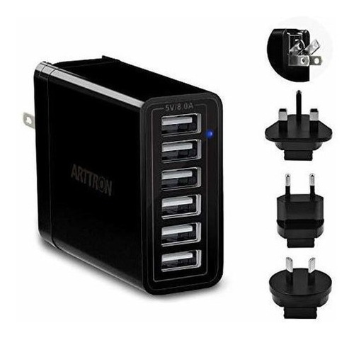 Estacion De Carga De Pared Usb 40w8a 6port Con Identificacio