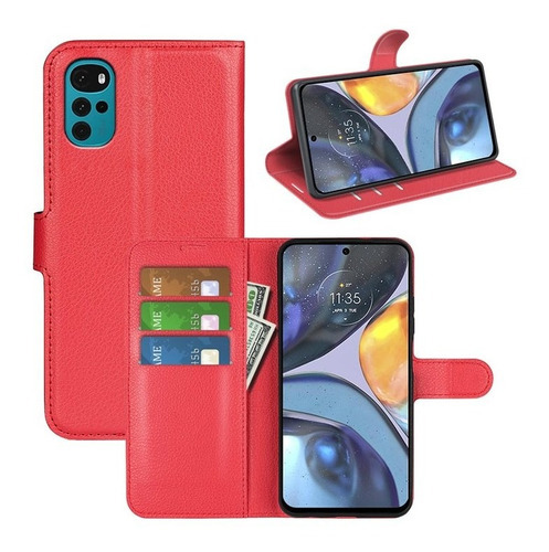 Capa Capinha Para Motorola Moto G22 Carteira Case Couro Flip Cor Vermelha