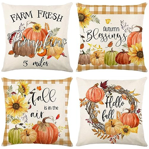 Set De 4 Fundas De Almohada Otoño Cuadros De Tartán D...