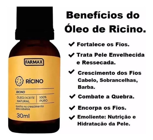 Óleo De Rícino Farmax 30ml 100% Puro Kit C/12 Un