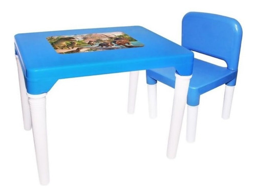 Mesinha Infantil Dinossauro Com 1 Cadeira Azul