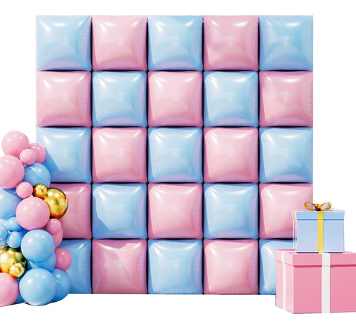 50 Globos Cuadrados De Papel De Aluminio Azul Y Rosa Para Pa