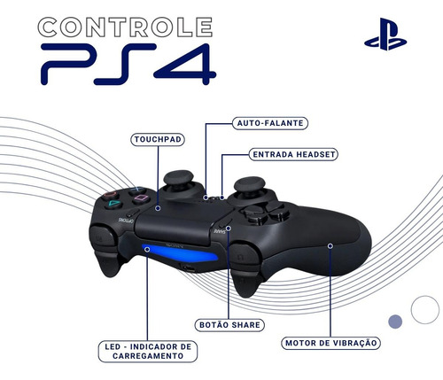 Controle Doubleshock 4 Sem Fio Compativel Com PS4 Pc Genérica Doubleshock 4 2023 Cor Preto