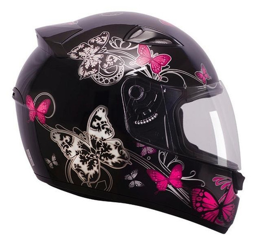 Capacete para moto  integral EBF Capacetes  New Spark  preto e rosa borboleta tamanho 56 