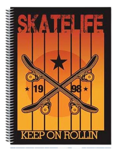 Kit 5 Caderno Skate 96 Folhas Arame Capa Dura Reforçado