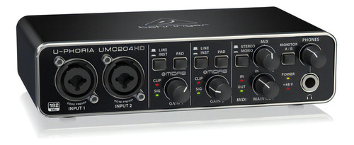 Placa De Audio Behringer Usb Umc204 Hd Interfaz Color Negro