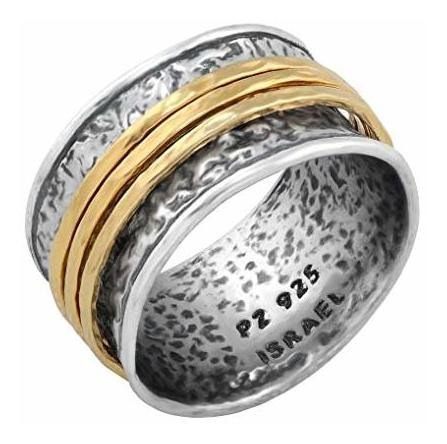 Paz Creations Anillo Giratorio De Plata Esterlina 925 Con Or