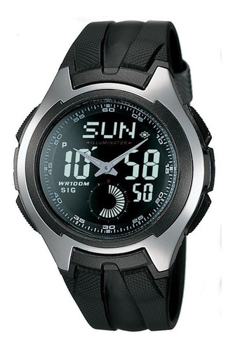 Relógio de pulso Casio Classic AQ160 com corpo preto,  analógico-digital, para masculino, fundo  preto, com correia de resina cor preto, agulhas cor prateado, subdials de cor cinza, subesferas cor cinza e preto, ponteiro de minutos/segundos cinza, bisel cor prateado e preto e fivela simples