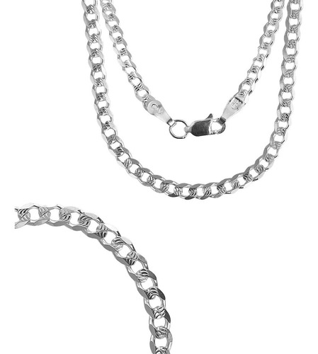 Cadena Cubana Gruesa Diamantada Plata 925 Hombre 70cm X 5mm Color 52053