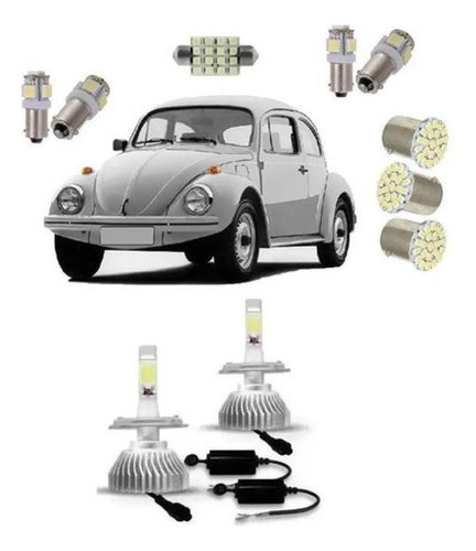 Kit Lâmpada Super Led H4 + Led Vw Fusca - Branca 6000k