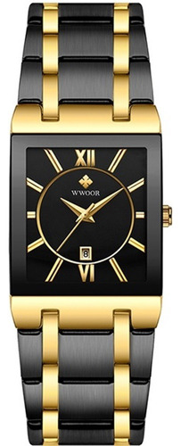 Relógio Wwoor Masculino Luxo Quartzo Black Cor da correia Preto/Dourado Cor do bisel Preto