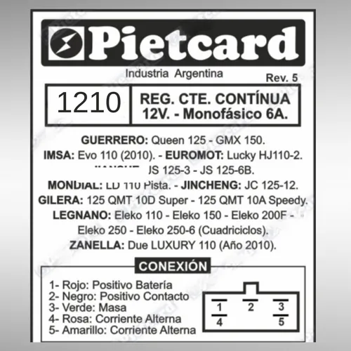 Regulador De Voltaje Jianshe Js 125-3 - 6b Pietcard 1210