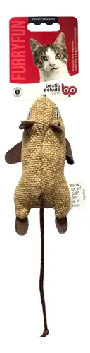 Ratón Juguete Bestia Peluda Incluye Catnip Marrón Claro Yute 14cm