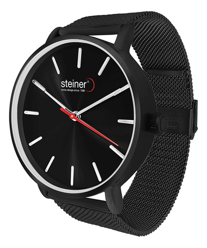 Reloj Para Hombre Steiner Acero Inoxidable Tipo Malla 40 Mm Correa Negro Bisel Negro Fondo Negro