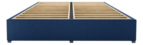 Base Cama Box Madera Tapiz Queen Size Lino Azul