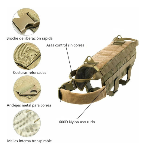 Imagen 5 de 9 de Chaleco Táctico Para Perro Entrenamiento Militar K9 / 3 Bolsas Desmontables