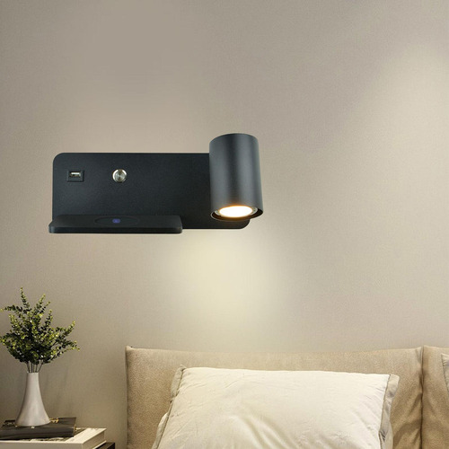 Luz De Pared Gu10 Con Puerto Usb Proyector De Negro Derecho