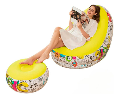 Sillón Inflable Con Reposa Pies Multicolor Confort + Bomba