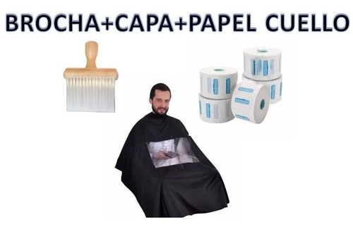 Capa Peluqueria + Brocha + Papel Cuello Kit Promo