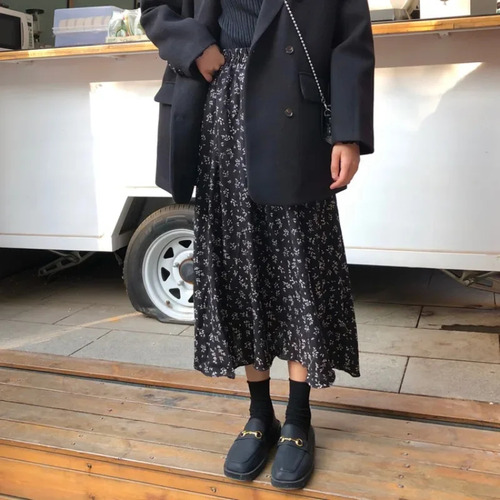 Falda Midi De Gasa De Cintura Alta Con Estampado Floral Para