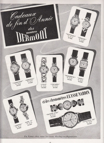 1952 Relojes Dermont Publicidad Vintage Hoja Revista Francia