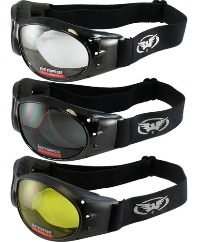 Set De 3 Gafas Para Motociclista Global Vision Lentes Color