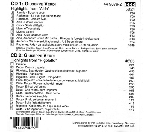 2 Cd`s Giuseppe Verdi Aida - Rigoletto (e) Estándar