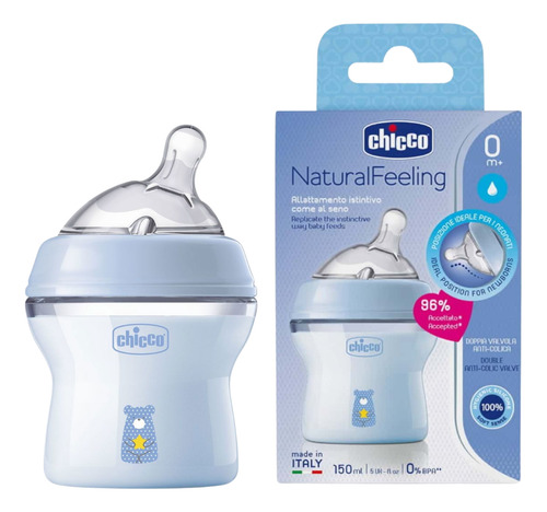 Biberón Chicco Naturalfeeling Boca Ancha 150ml 0m+ Azul Azul Natural
