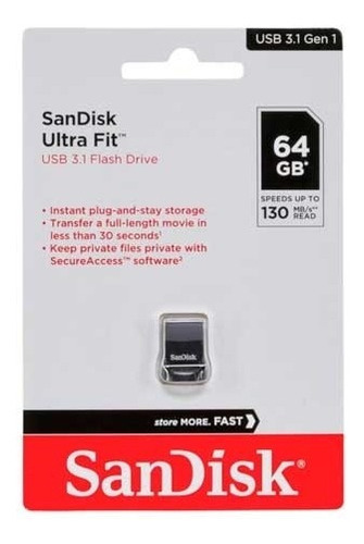 Imagen 1 de 5 de Pendrive Sandisk 64gb Ultra Fit 3.1 Original Speed 130mb/s