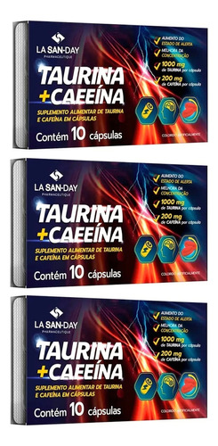 Taurina + Cafeína Pack 3 Cajas (30 Cápsulas Totales) La San 