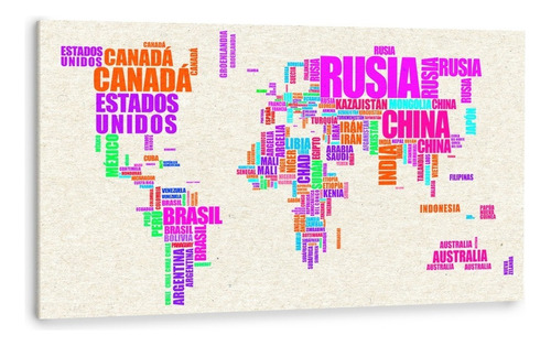 Cuadro Canvas Mapa Mundo Modernos Letras Paises Mapamundi