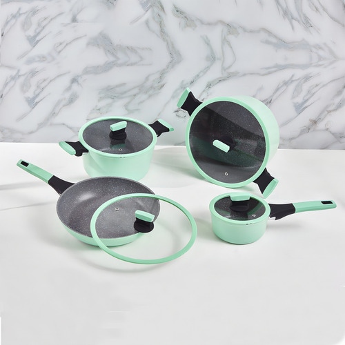 Batería Ollas Soho Mint Antiadherente Marble - Kitchenware Color Turquesa