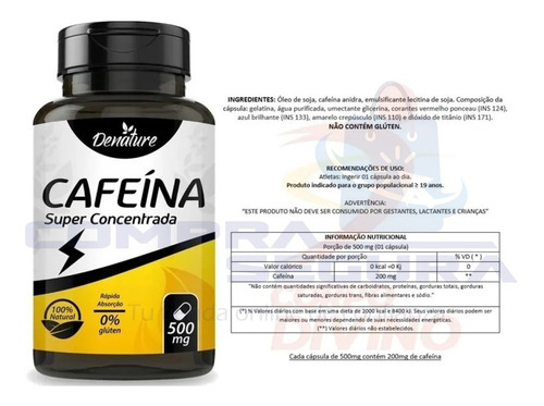 Imagen 4 de 7 de Cafeína Super Concentrada 500mg 120 Cápsula Softgel Denature