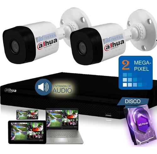 Kit De 2 Camaras Dahua Full Hd Dvr 4 +1tb Cuotas Sin Interés