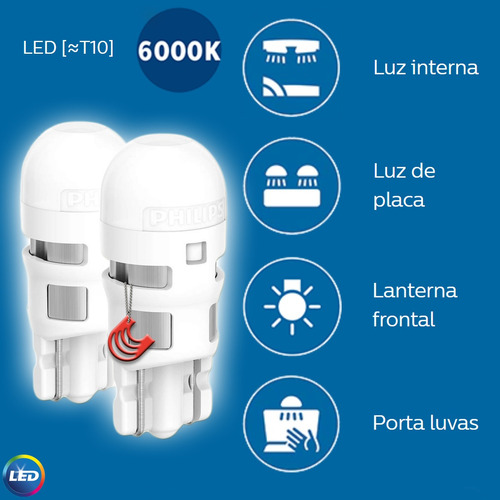 Imagem 5 de 6 de Lampada Philips Pingo Ultinon Led 6000k W5w T10 Super Branca