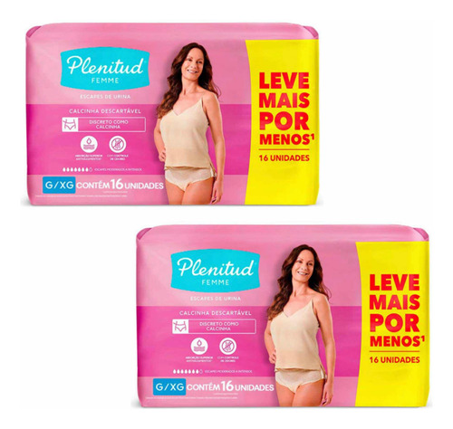 Fralda Calça Geriátrica Feminina Plenitud Femme G/xg Kit 2 U