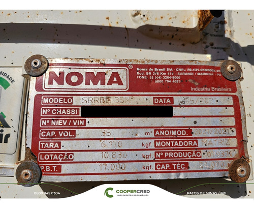 Rodocaçamba Noma 21/21 35m3 6 Eixos Com Lona Fácil