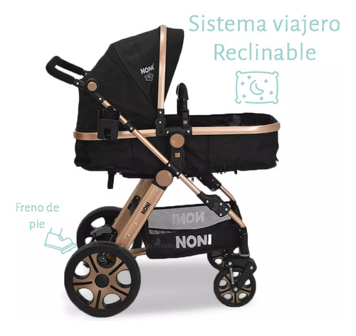 Carriola Para Bebe Noni Portabebe Sistema Lujo 4 En 1 999a Negro Dorado