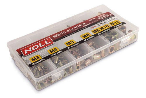 Jogo De Rebite Roscado Pop Nut M3 Á M12 Com 165 Pcs - Noll